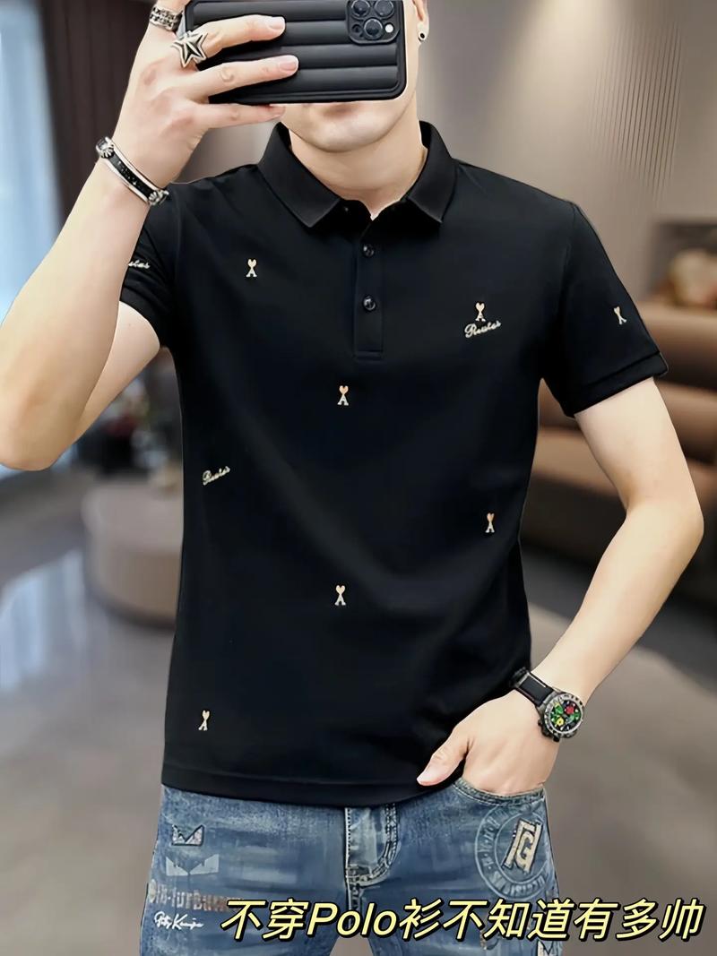 男神們的刺繡款Polo短袖 黑色翻領(lǐng)T恤，型男必備